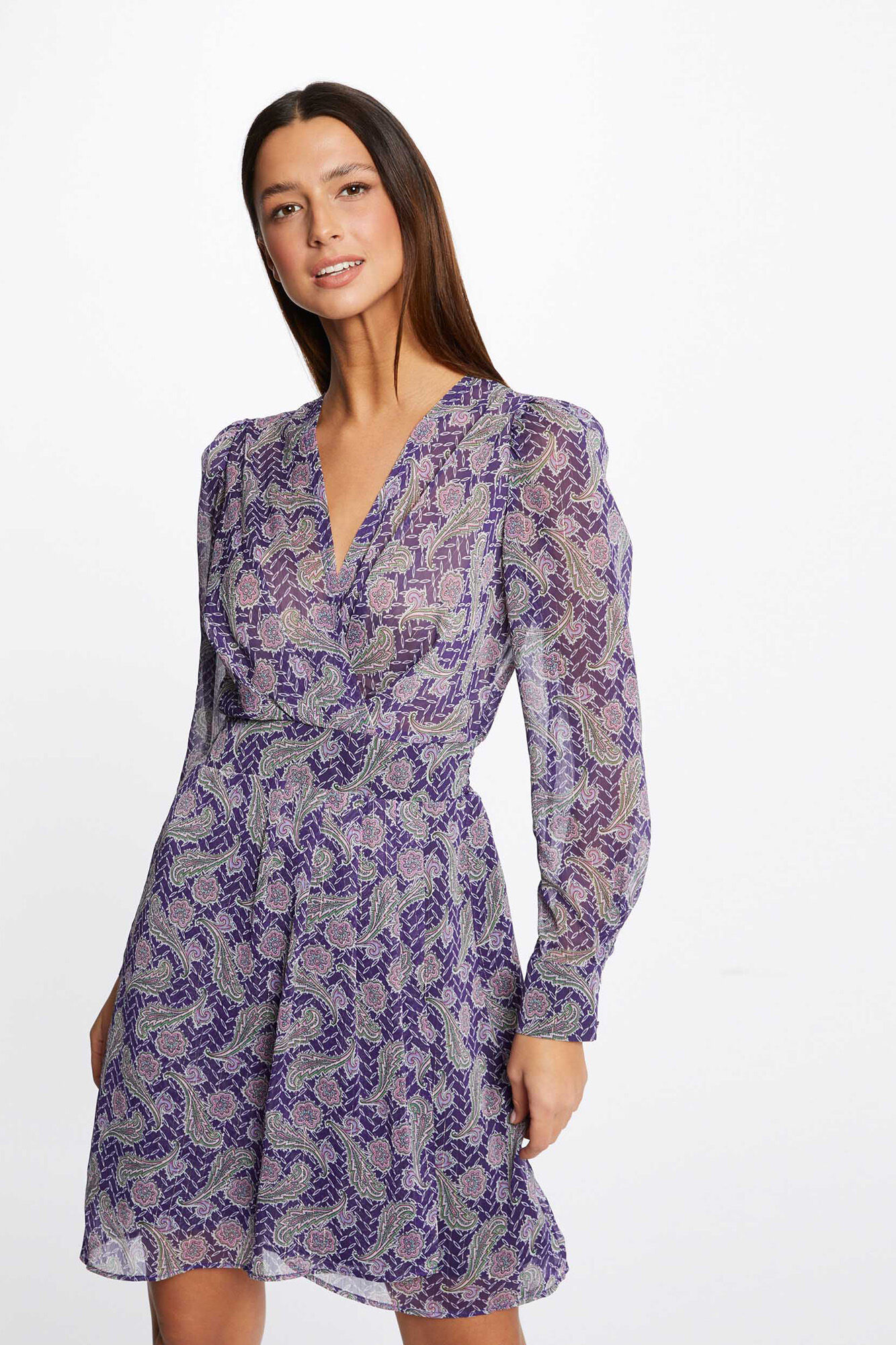 Vestido evasê com estampa paisley - Roxo
