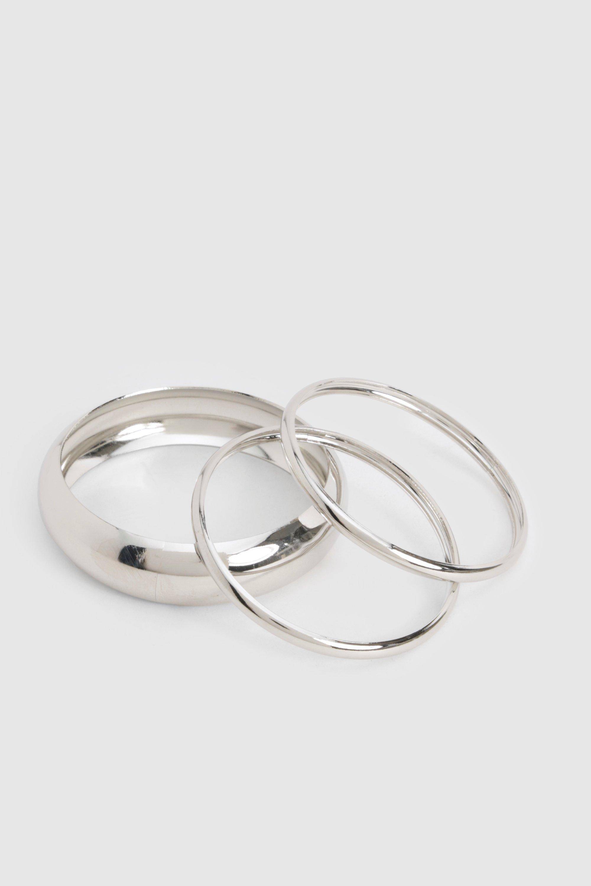 boohoo Silver Mixed Sized Bangle 3 Pack