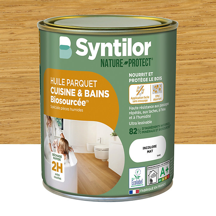 Huile parquet cuisine et bains Biosourcée Nature Protect Syntilor incolore mat 1L