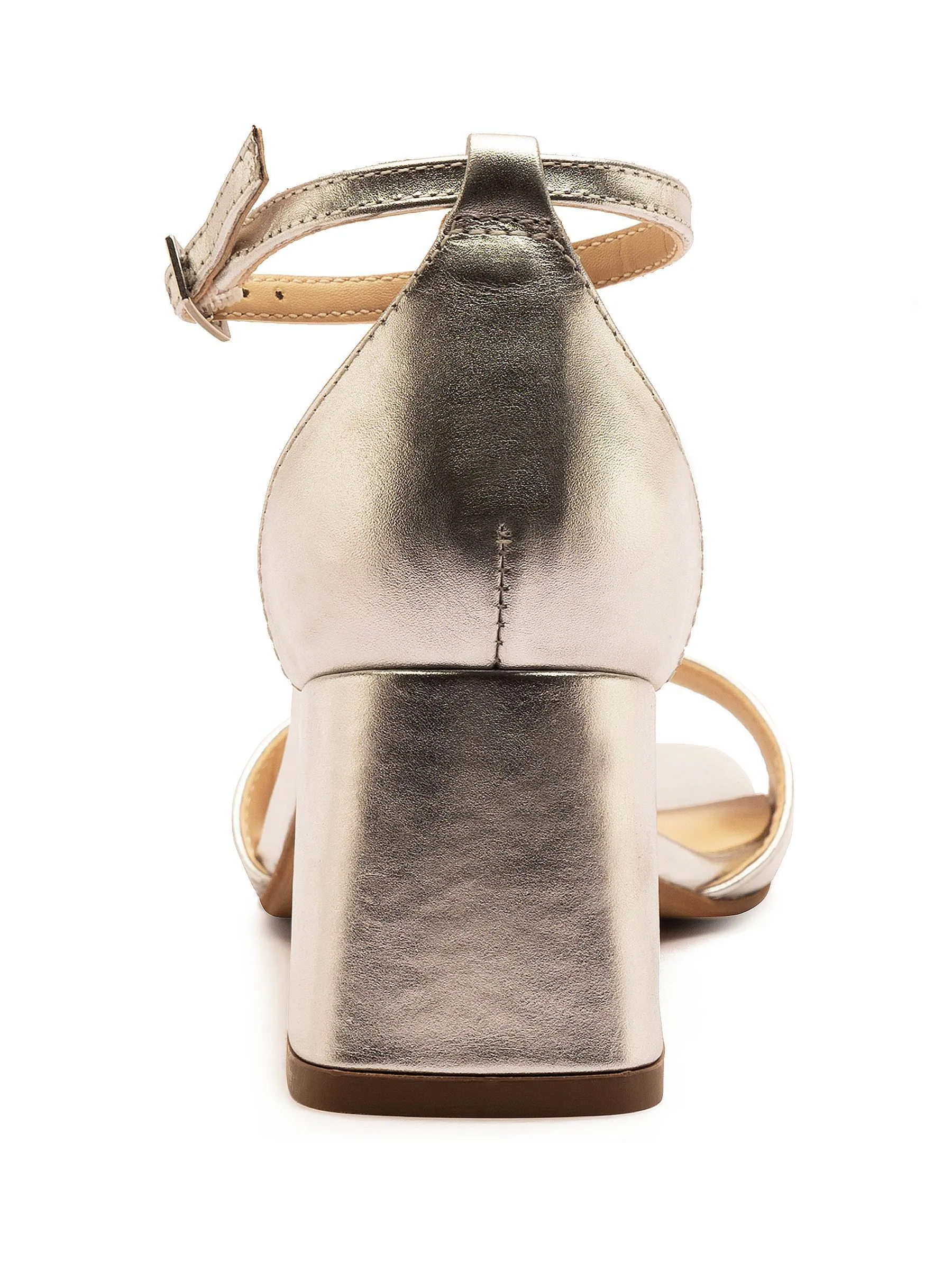 Zilver - Off The Hook Knightsbridge Leather Block Heel Ankle Strap Sandals