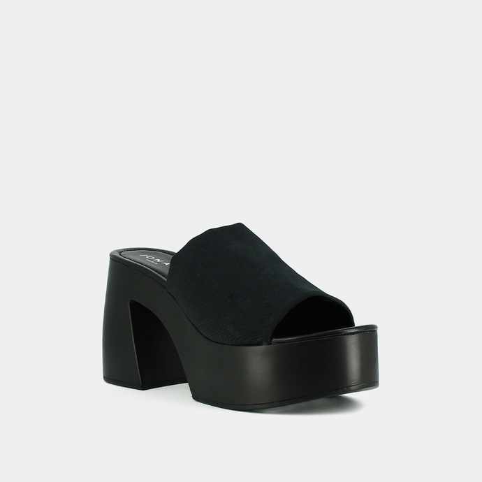 Mules à bouts ouverts et plateformes  en lycra noir