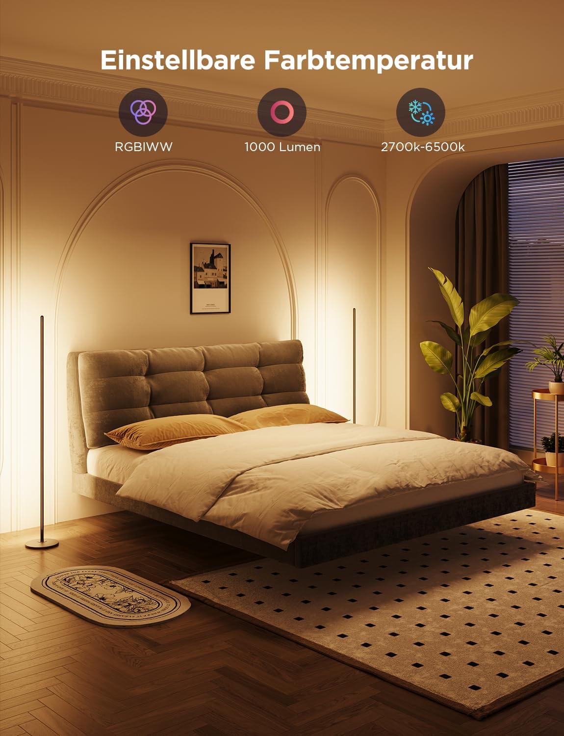 Govee RGBICW LED Stehlampe Wohnzimmer 2pack, WiFi Stehlampe Dimmbar, Arbeiten mit Alexa und Matter, 16 Millionen Farben, 85 Szenenmodi, Musikmodi, DIY-Modus Standleuchte für Schlafzimmer, Schwarz