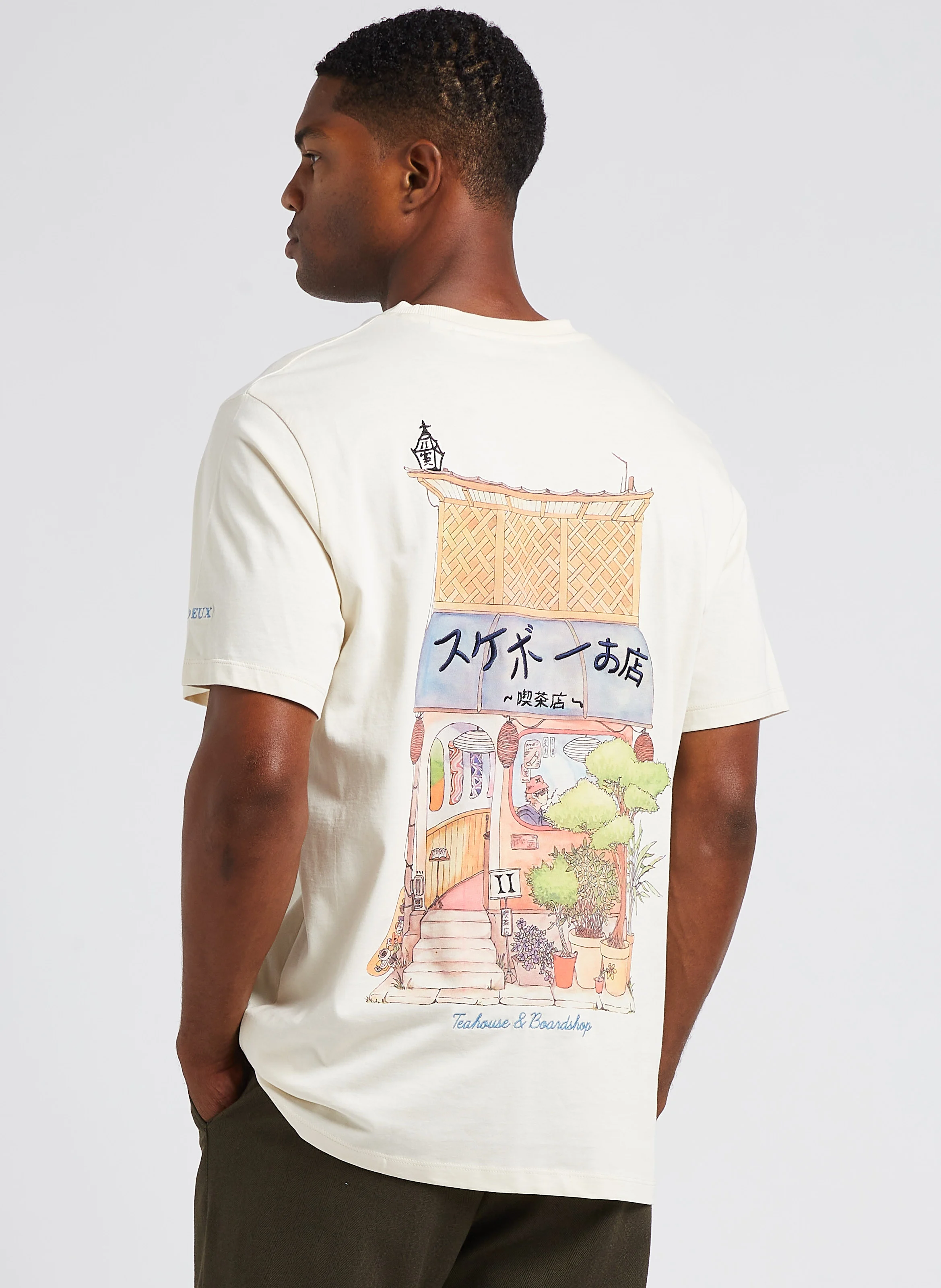 HIROTO - Tee-shirt col rond sérigraphié en coton bio| Beige