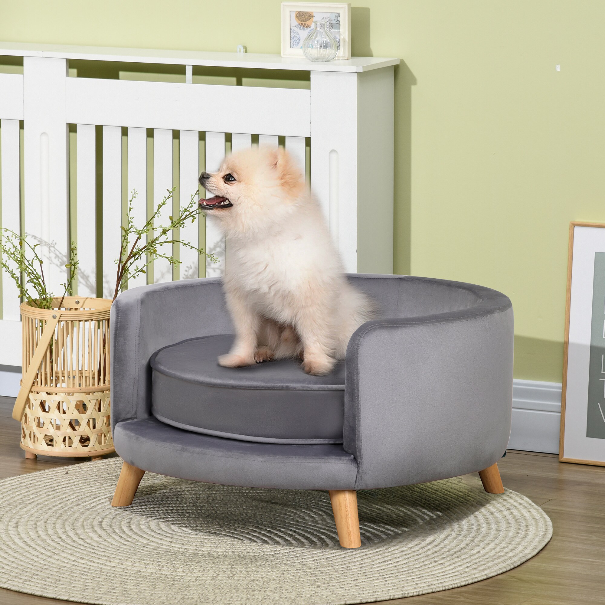 PawHut Hundebett mit Holzbeine grün 68L x 68B x 35Hcm