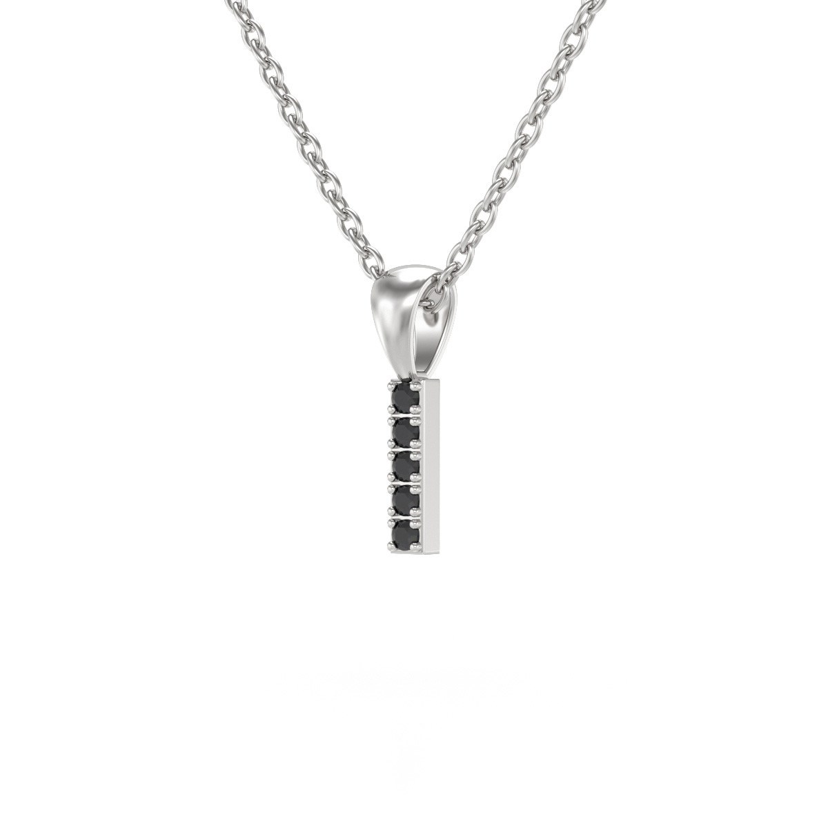Collier Pendentif ADEN Lettre I Or 750 Blanc Diamant Noir Chaine Or 750 incluse 0.72grs