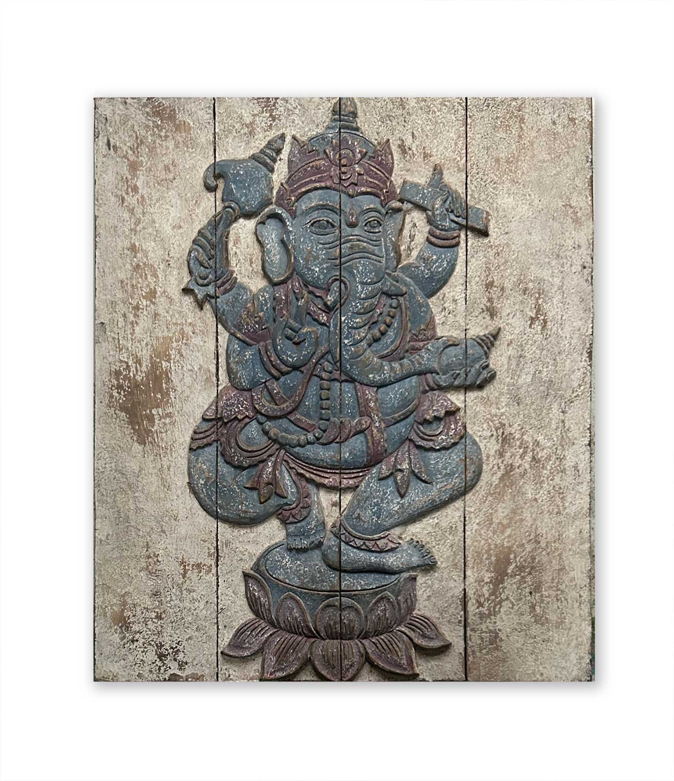 Wandbild 'Ganesh', blau-weiß, B 60 cm, H 75 cm, T 4 cm von fischer's lagerhaus