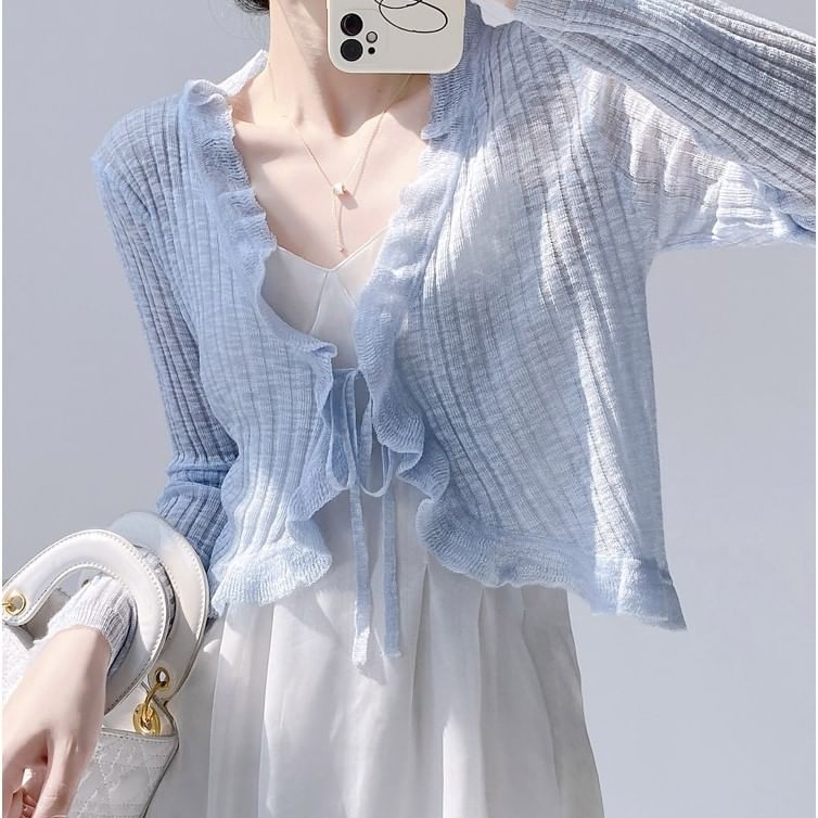 Shinsei - V-hals effen geplooide strik aan de voorkant cropped vest