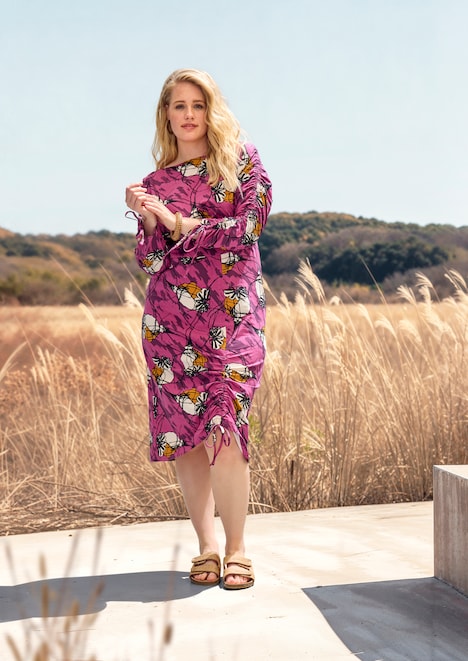 Jersey-Midikleid, U-Boot-Ausschnitt, 3/4-Arm, Biobaumwolle