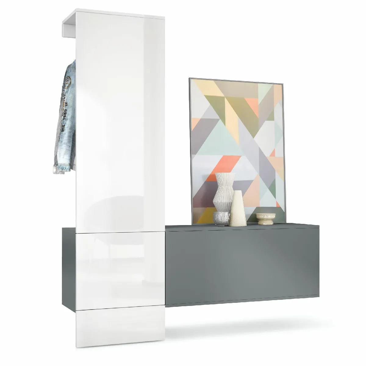 MPC Vestiaire - Gris et blanc laqué - 156.5 x 193 x 35 cm