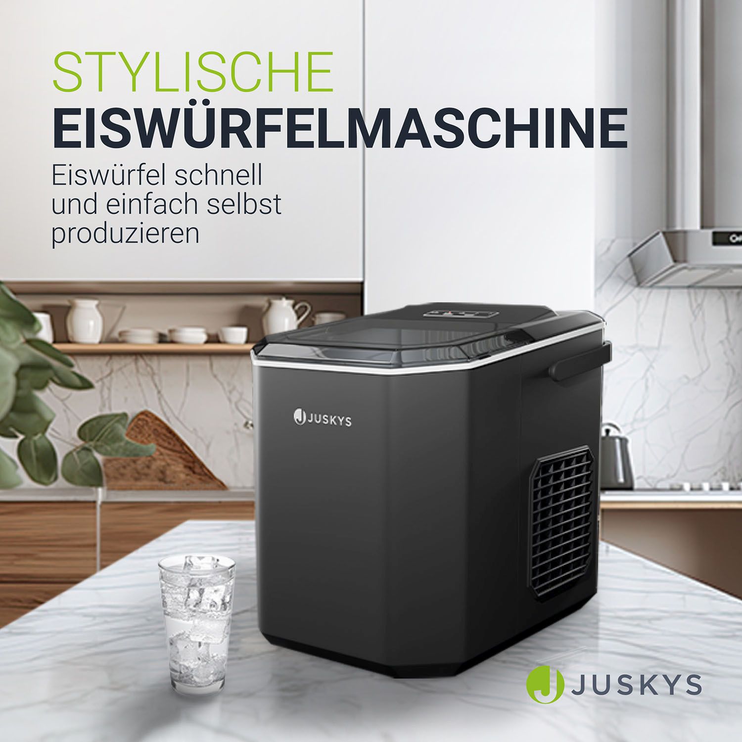 Juskys Eiswürfelmaschine IceOracle - Eiswürfel in wenigen Minuten - 12 kg/Tag - 2 Größen - Schwarz