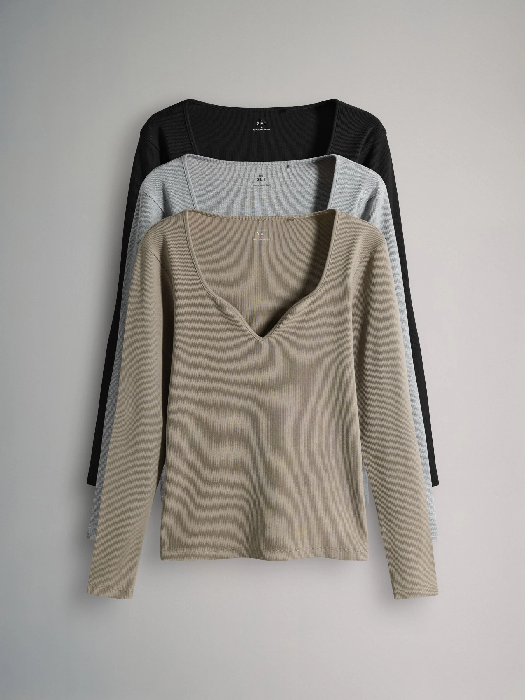 The Set 3 Pack Sweetheart Neckline Long Sleeve Rib T-Shirts