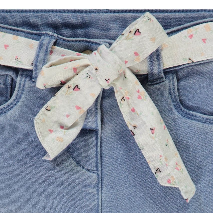 Jean droit avec ceinture à nouer imprimée pour bébé fille - Bleu