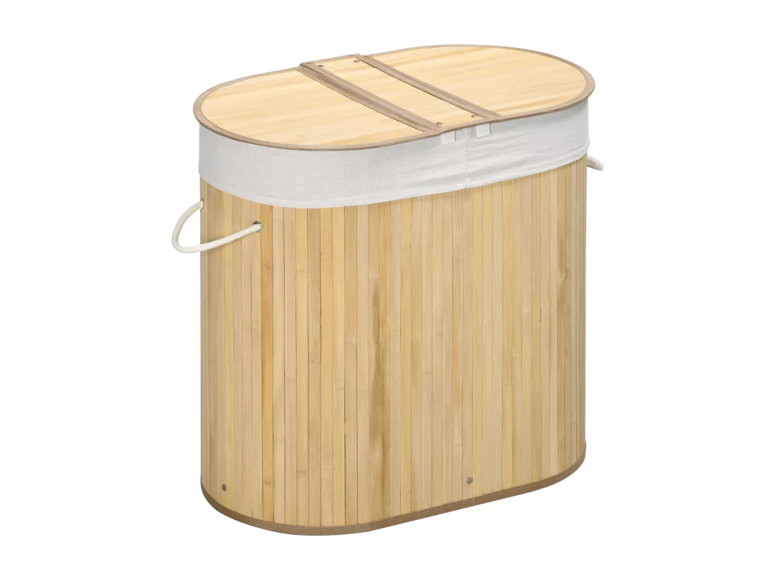 Panier à linge corbeille à linge bac à linge 100 L 2 compartiments couvercle sac amovible 2 poignées tissu bambou
