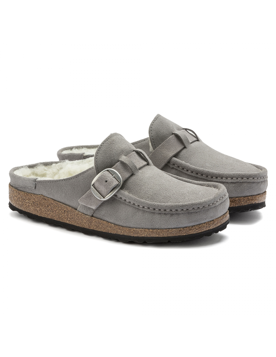 birkenstock sabots fourrés femme buckley suede shearling daim gris