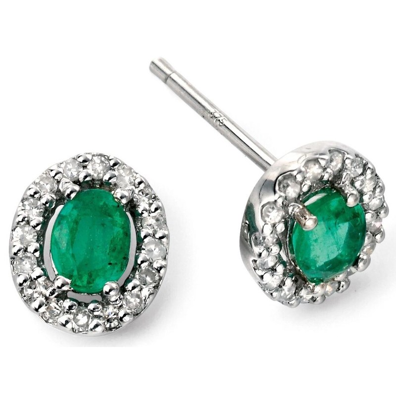 Boucle d'oreille émeraude et diamant en Or blanc 375/1000