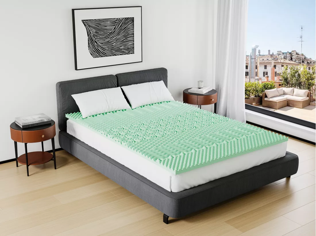 Surmatelas 180 x 200 cm mémoire de forme 7 zones aux extraits de thé vert ép.5cm - LESINI de NATUREA