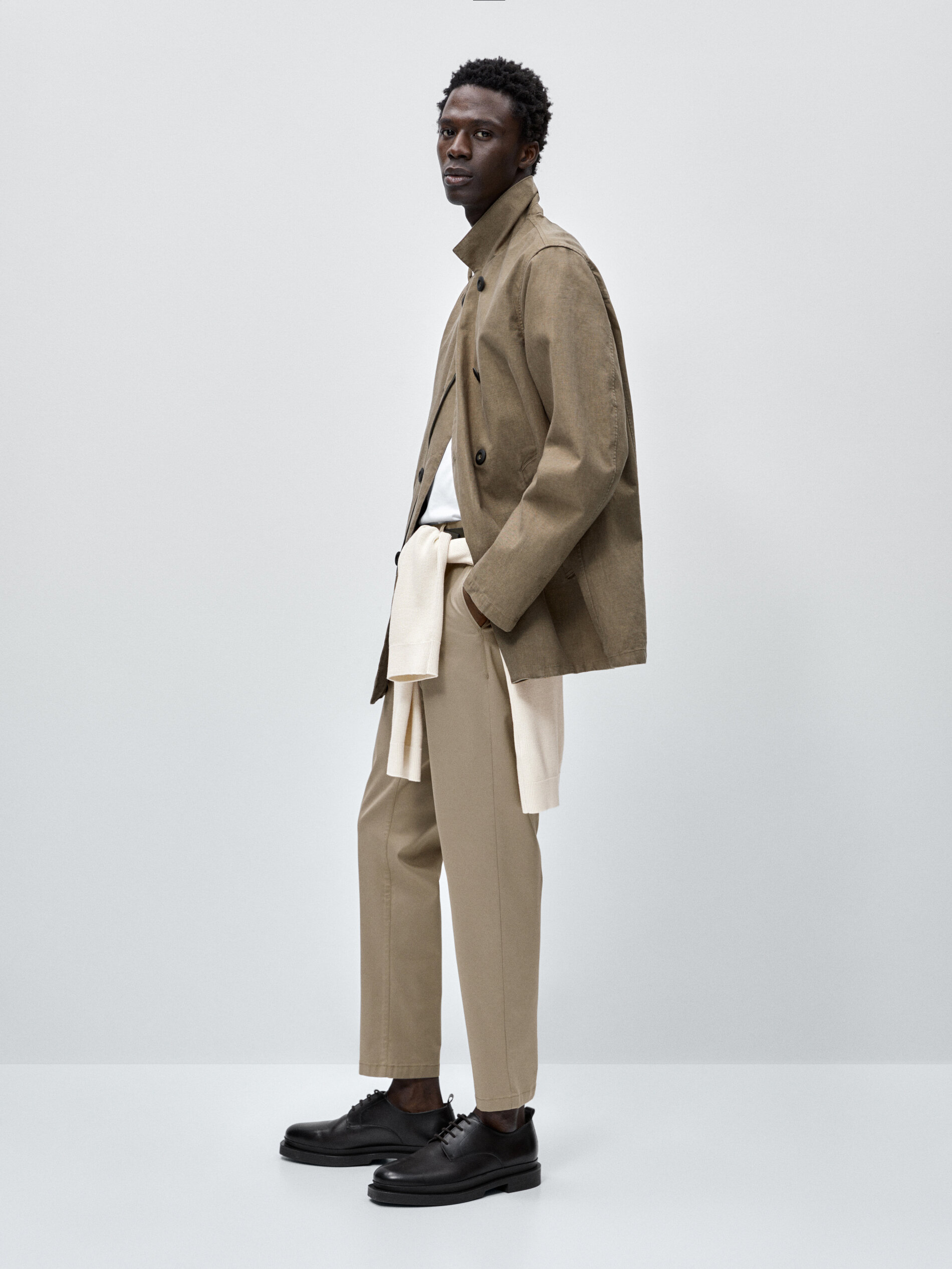 Casaco trench coat de 3 camadas em mistura de linho - Lavado