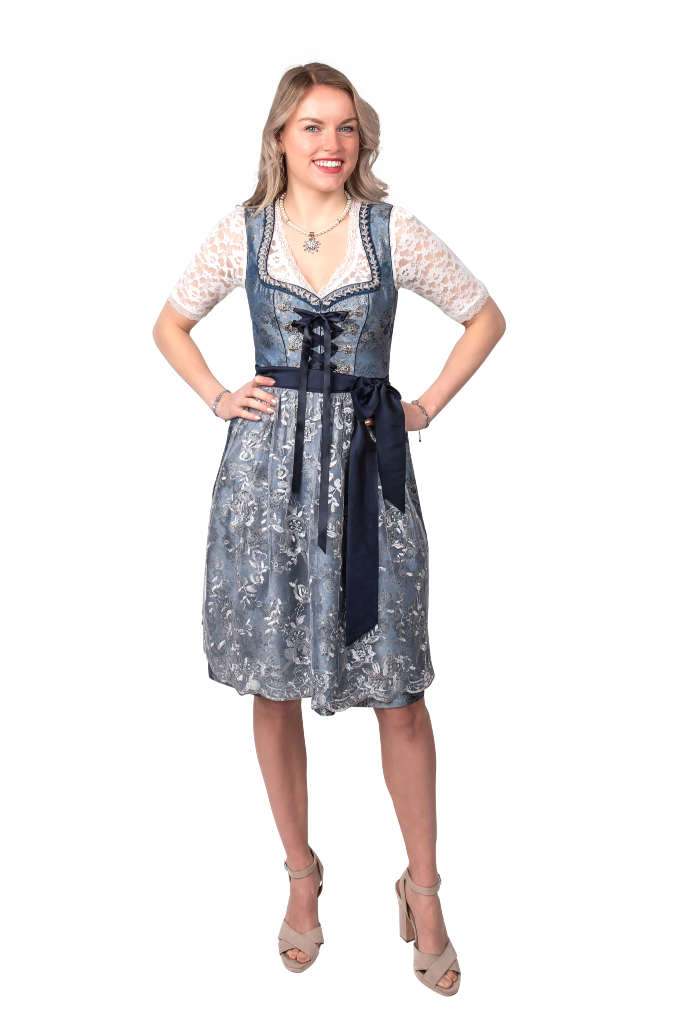 Blauw Zilveren Dirndl Jurk Oktoberfest Dames 2 Delig