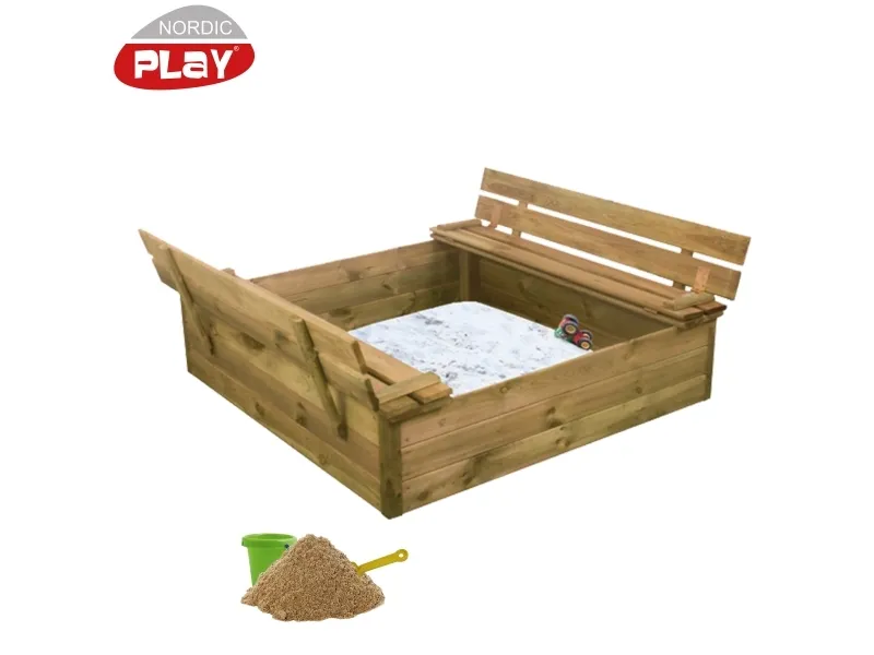 NORDIC PLAY Sandkasse med bænk og låg 120 x 120 cm trykmp. inkl. 240 kg sand (805-733)