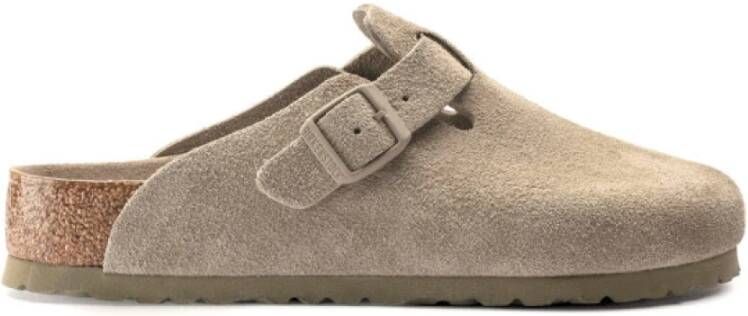 Birkenstock Suede Leather Boston Platte Schoenen Green