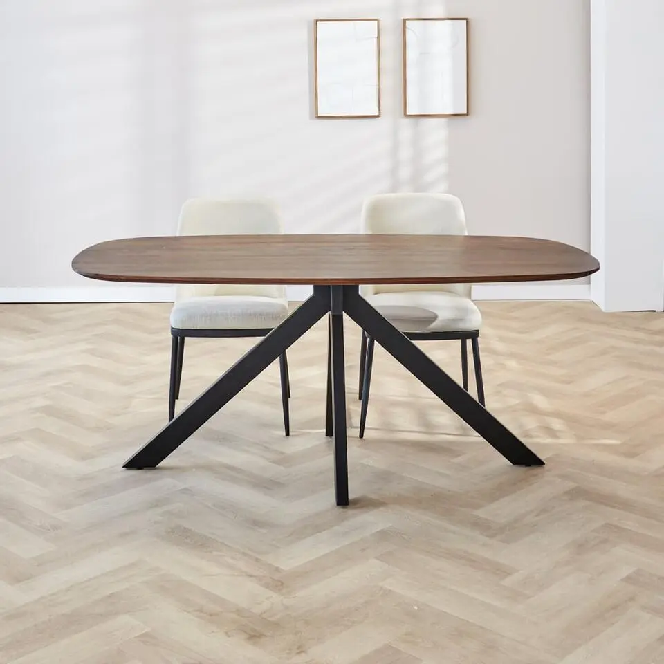 Eettafel deens ovaal Paris walnoot finish 180x100 cm - Hout - Bruin