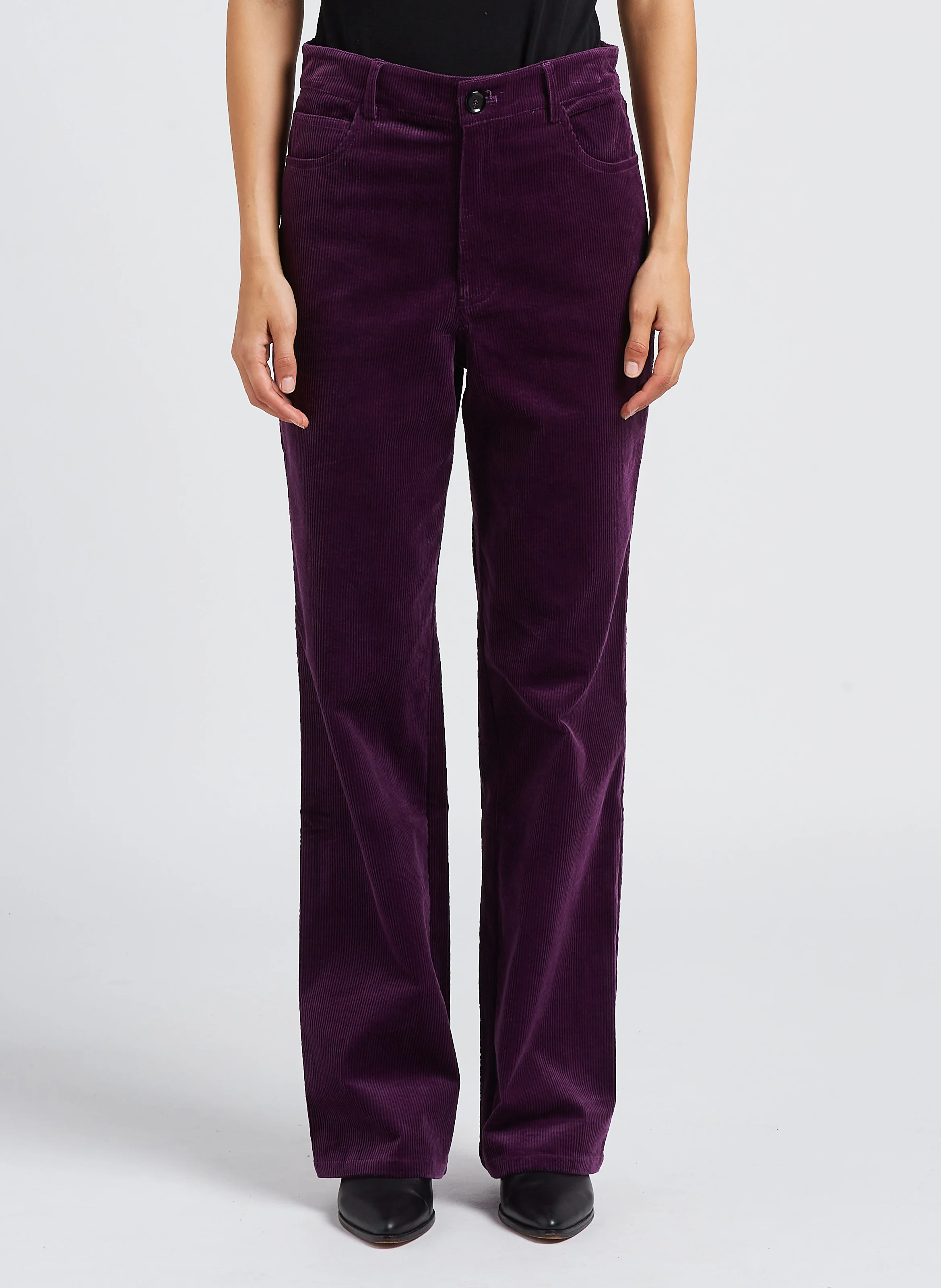 TILDA - Pantalon droit taille haute en coton mélangé | Violet
