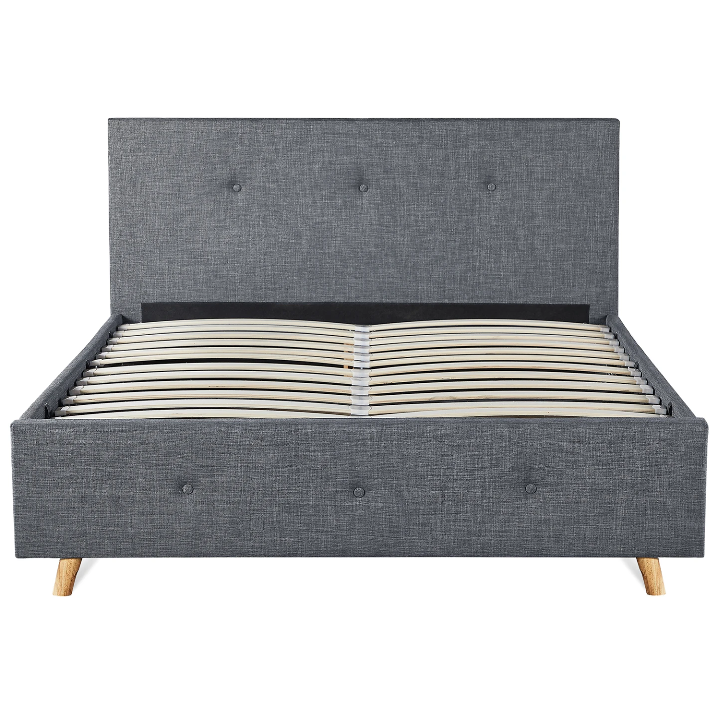 Lit coffre double scandinave LULEA avec tête de lit et sommier 140 x 190 cm tissu gris anthracite