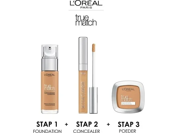 L'Oreal Paris Foundation True Match Liquid Foundation 4W Golden Natural with Hyaluronic Acid & SPF 17 30ml