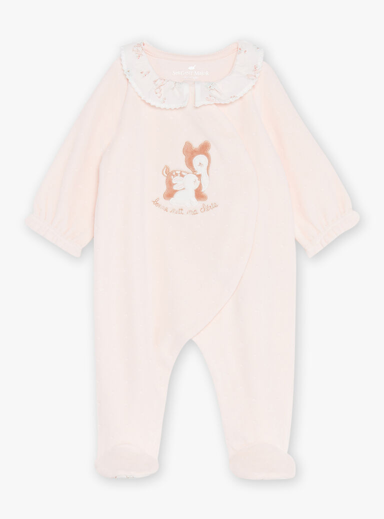 Grenouillère rose en velours dévoré en coton biologique et polyester recyclé
