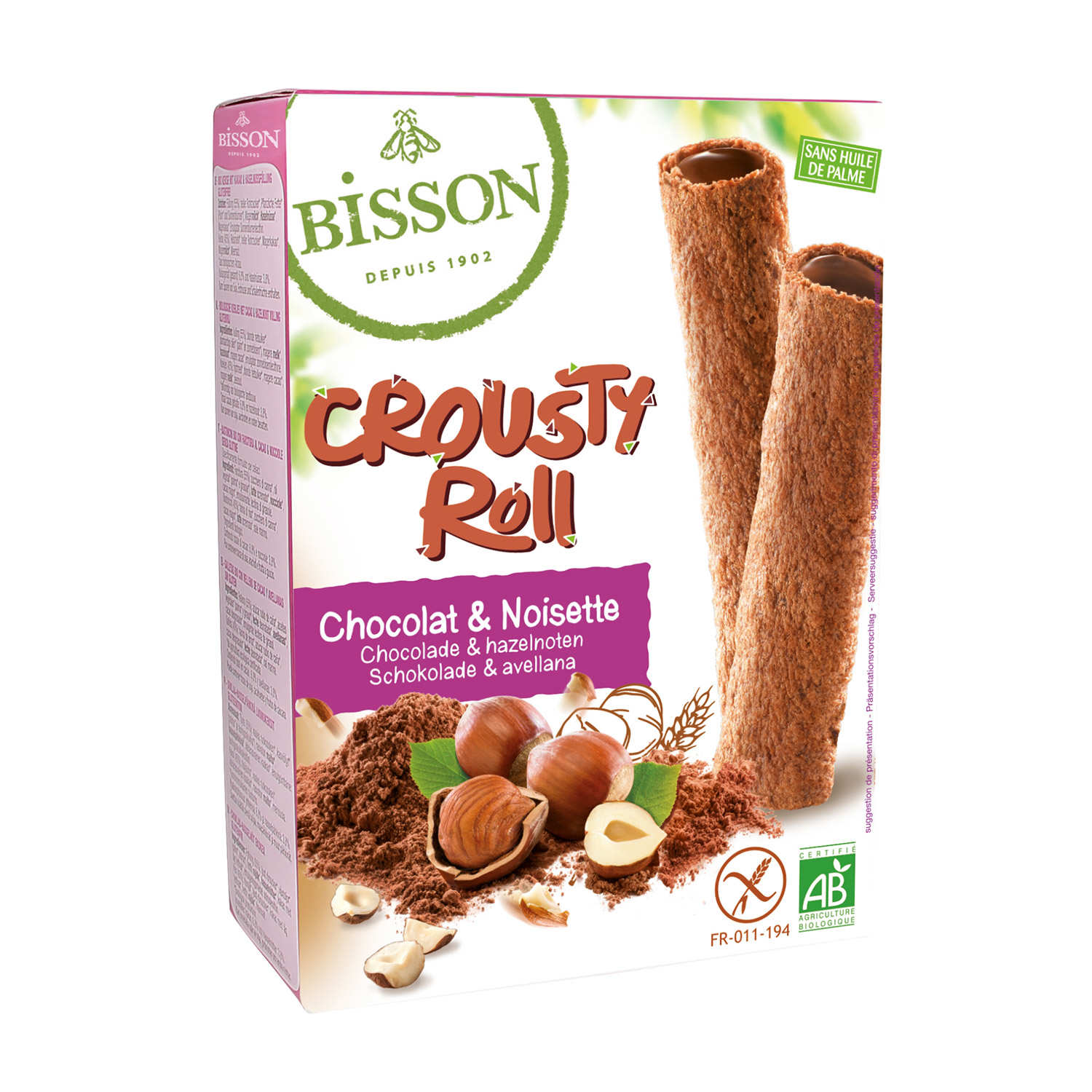 Crousty roll - biscuits bio fourré cacao noisette sans gluten