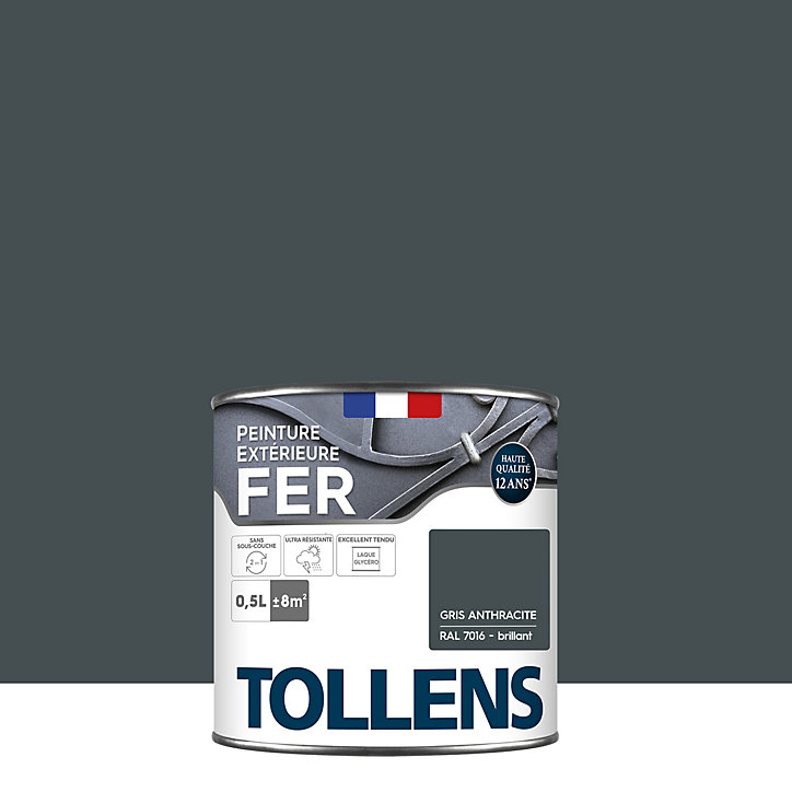 Peinture extérieure fer Tollens brillant gris anthracite 500ml