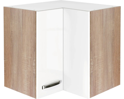Flex Well Valero hoekwandkast BxDxH 60 x 32 x 55 cm wit hoogglans gedemonteerd scharnier omkeerbaar (links of rechts te monteren)
