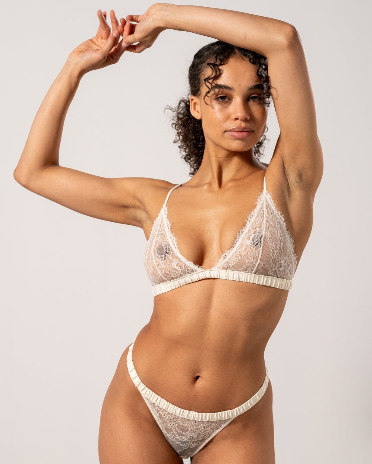 Understatement Underwear Lace Satin Triangle Bralette cream