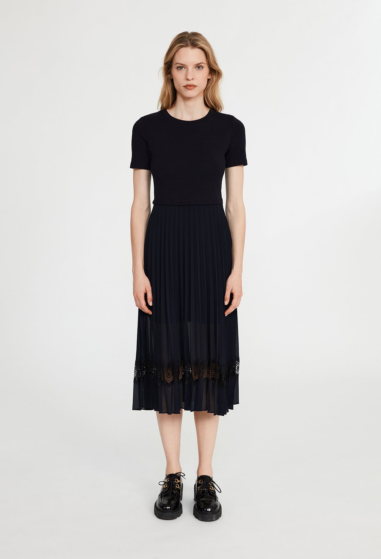 Robe midi Teli bi-mati&egrave;re noire marine