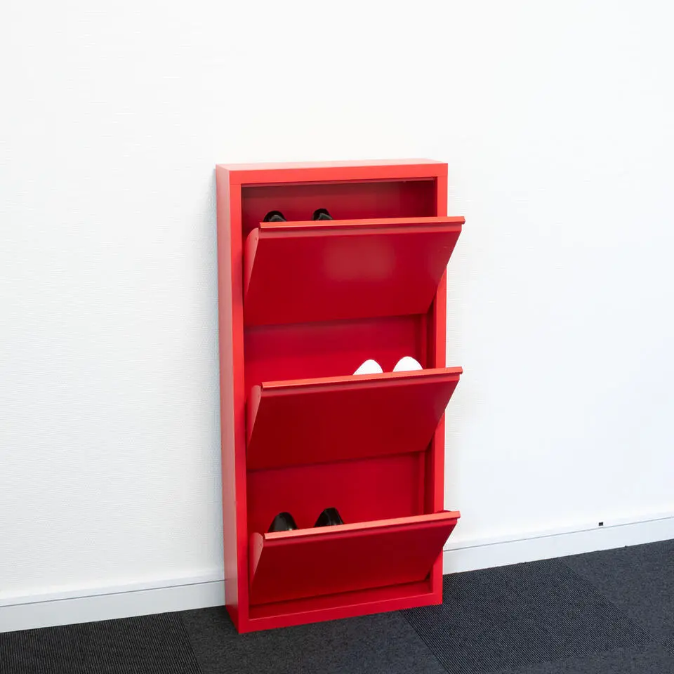 Hioshop Pisa schoenenkast rood metaal met 6 vakken