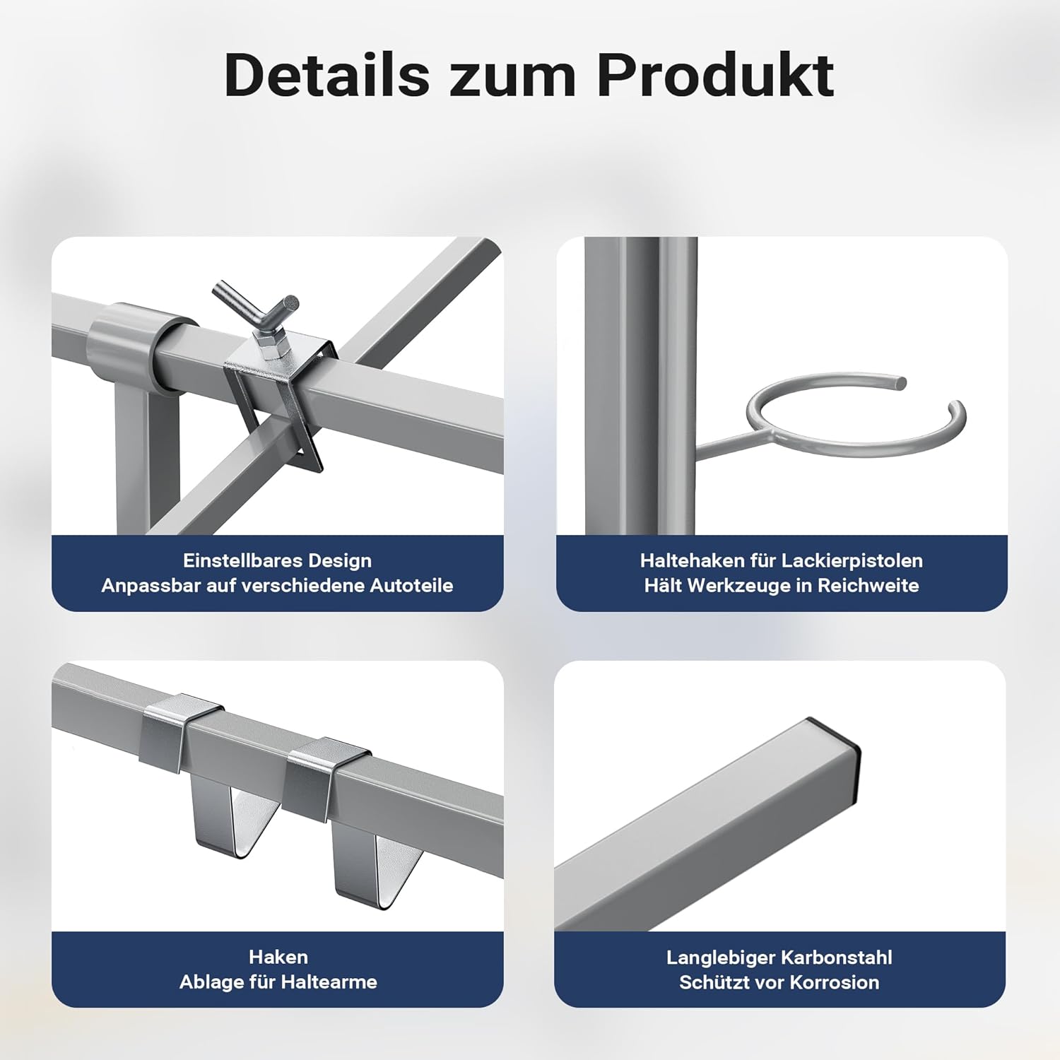 Wiltec Drehlackierständer 2300 x 610 x 1340 mm, mit 4 Haubenhalter und 2 Spoilerhalter, Lackierständer verstellbar für Kotflügel, Türen, Stoßstange, Lackierbock