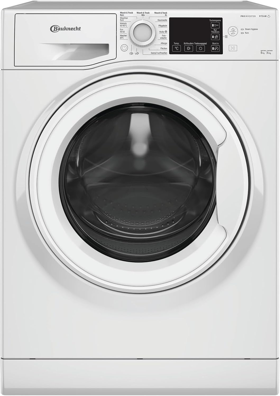 Bauknecht WD Eco Shield 8614 D Waschtrockner, 8 kg Waschen, 6 kg Trocknen, Flecken 40°, Steam Hygiene mit Antivirus, Steam Refresh, Anti-Allergie-Programm, Dynamic Inverter-Motor, Weiß