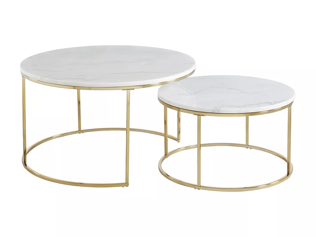 Tables basses gigognes ANGELA - Marbre blanc et métal doré de Pascal MORABITO