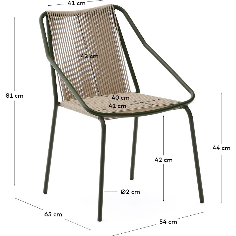 Chaise d’extérieur Zivia en corde écrue et acier galvanisé vert