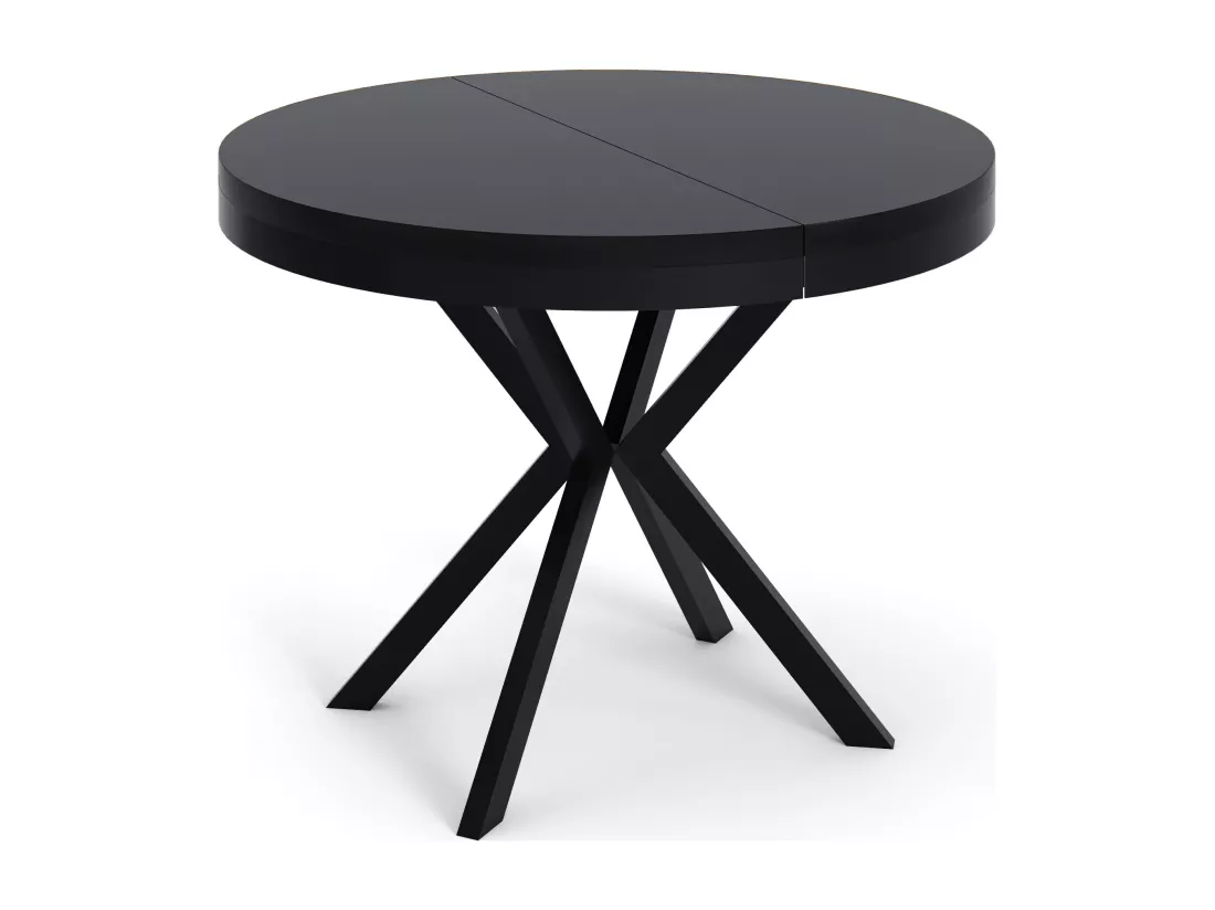 Table à Manger Extensible Ronde - Table Style Loft Avec Pieds En Métal - 90 à 170 Cm - Table Ronde Style Industriel Pour Le Salon - Compacte - Noir - 100 Cm