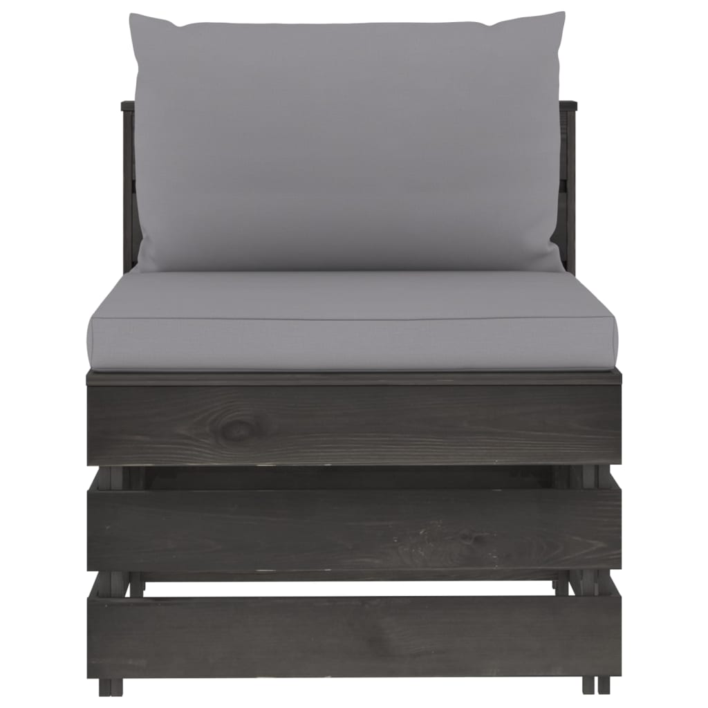 Salon de jardin meuble d'extérieur ensemble de mobilier 10 pièces avec coussins bois imprégné de gris