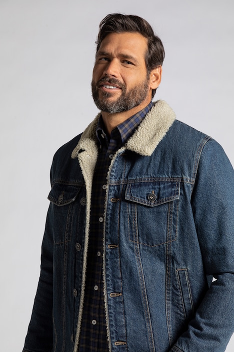 Jeansjacke, Denim, Teddyfutter, Hemdkragen, bis 8 XL