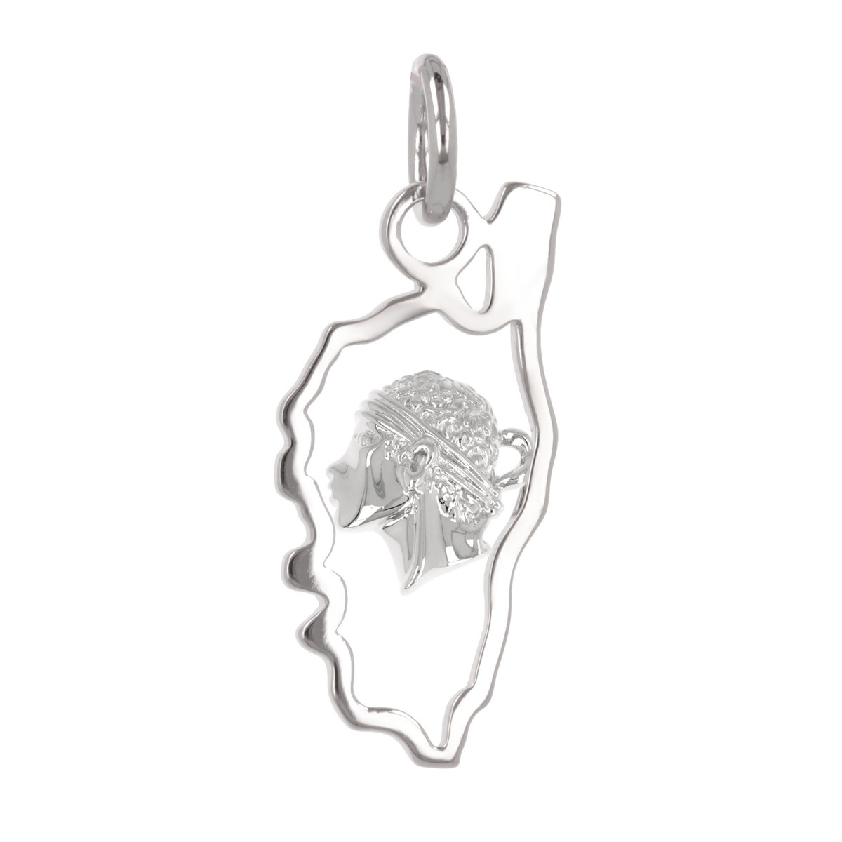Pendentif argent rhodié carte corsica évidé et tête de Maure