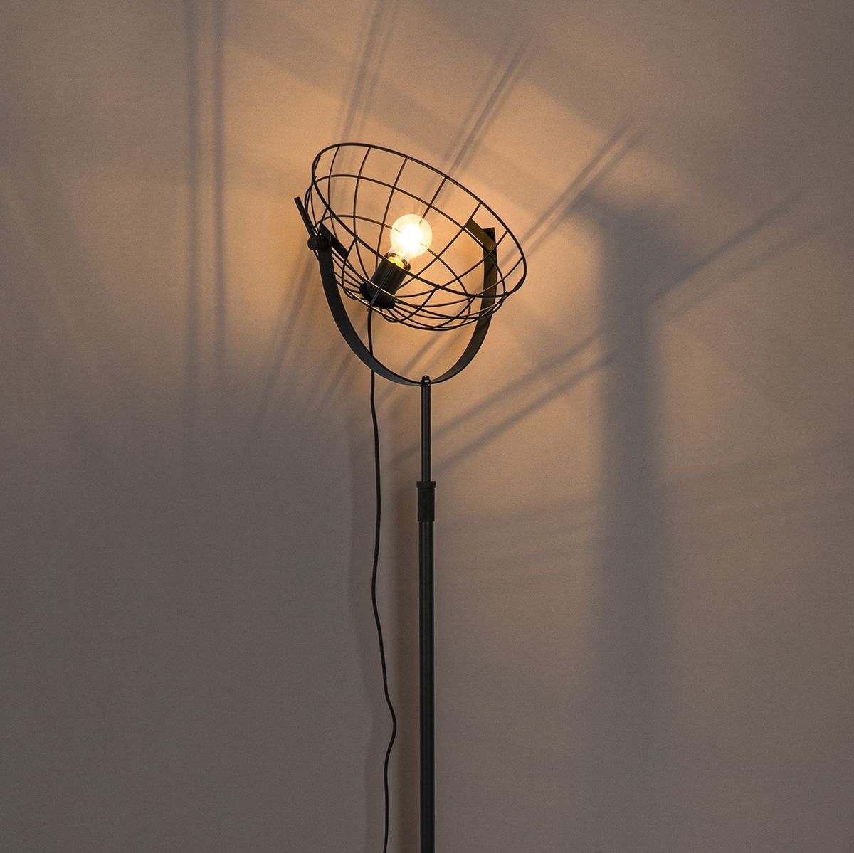 Industriële vloerlamp zwart 35 cm verstelbaar - Hanze