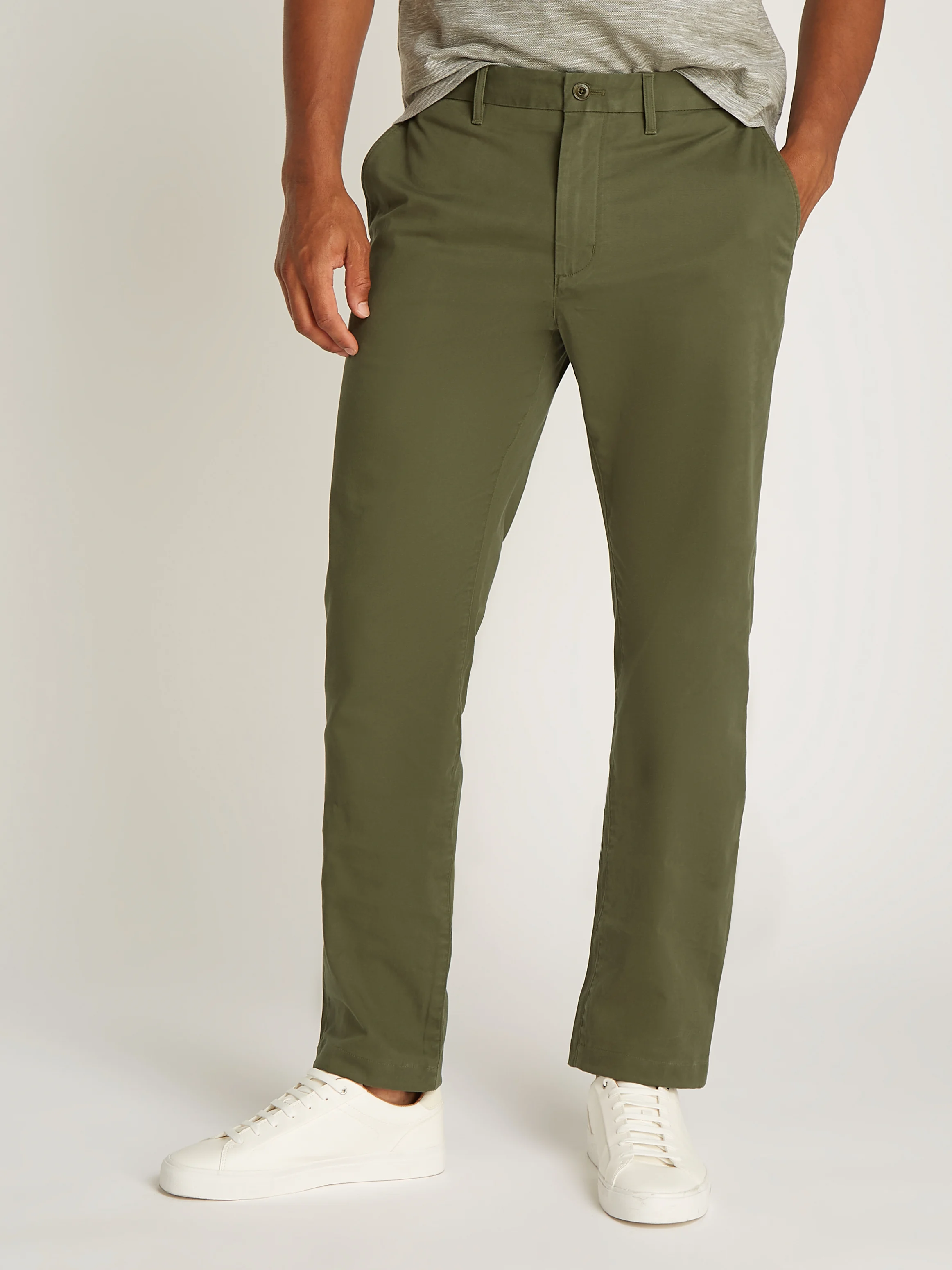 Chino droit en coton mélangé | Kaki
