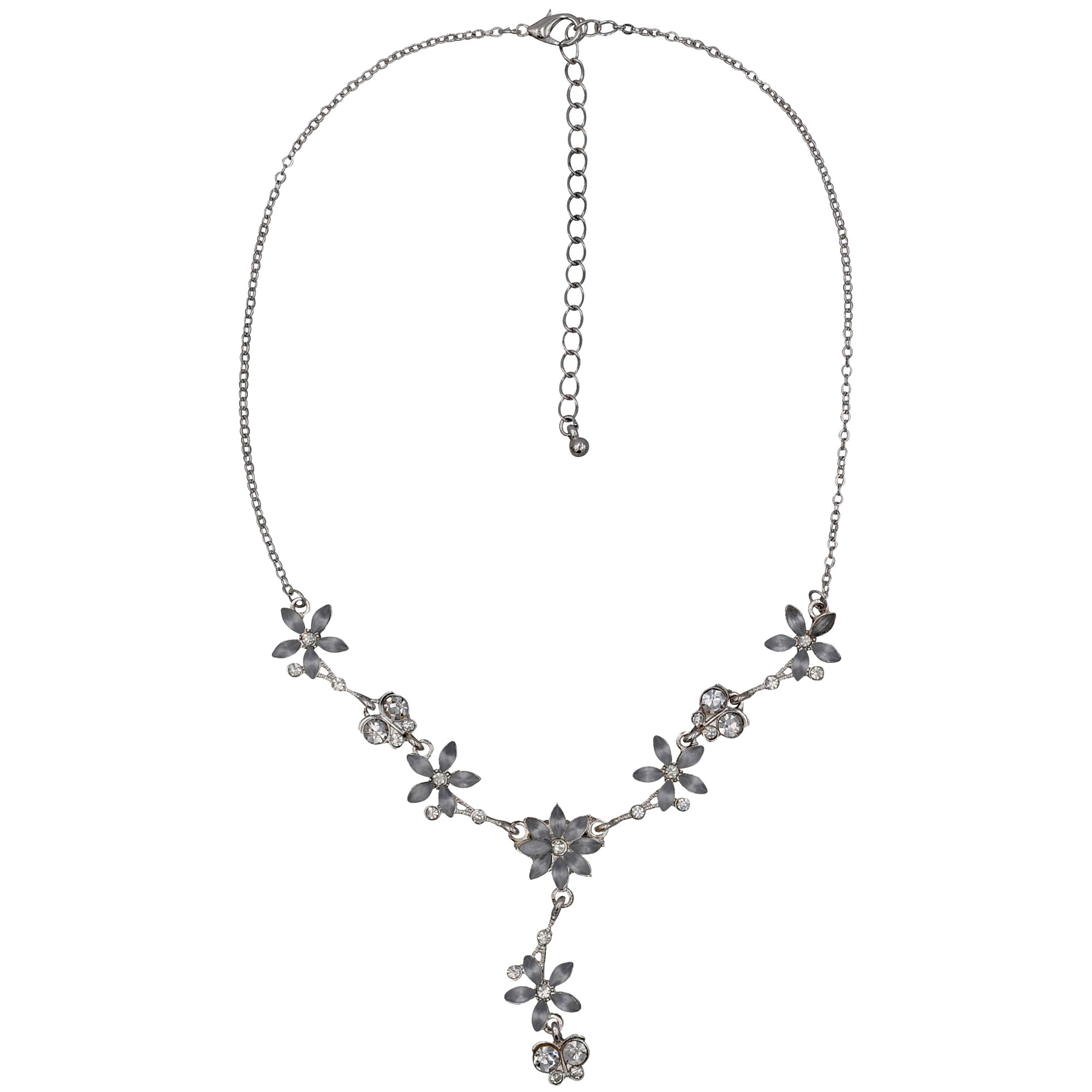 Steuer Modeschmuck Collierkette Metall Y-Collier silberf. Mit Blumen und Schmetterlingen