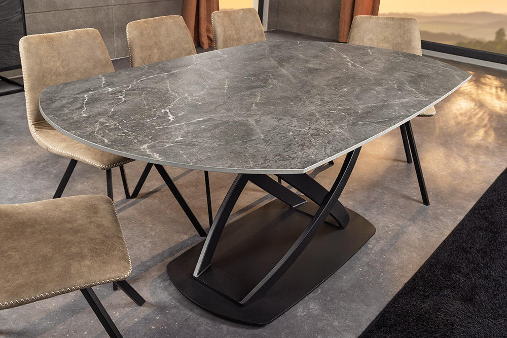 Ausziehbarer Esstisch INCEPTION 130-190cm anthrazit oval Keramik schwarz Metall