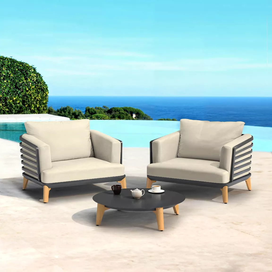 Salon de jardin aluminium 2 places 3 pcs Monte Carlo Gris anthracite et beige