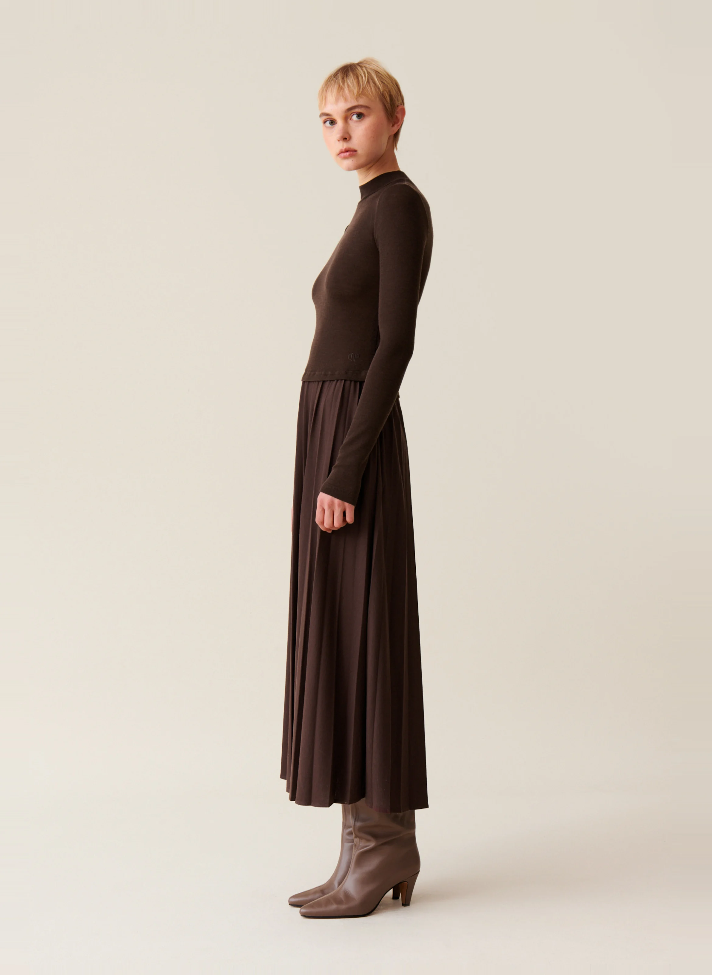 Robe long bi matières| Marron
