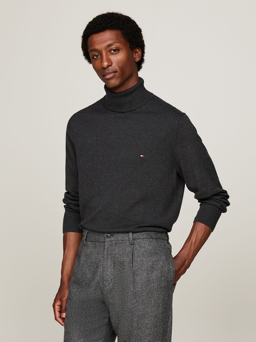 TOMMY HILFIGER<br>Suéter de gola alta em algodão pima e cashmere